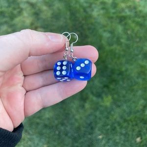 Blue Resin Dice Earrings with Silver Accents
